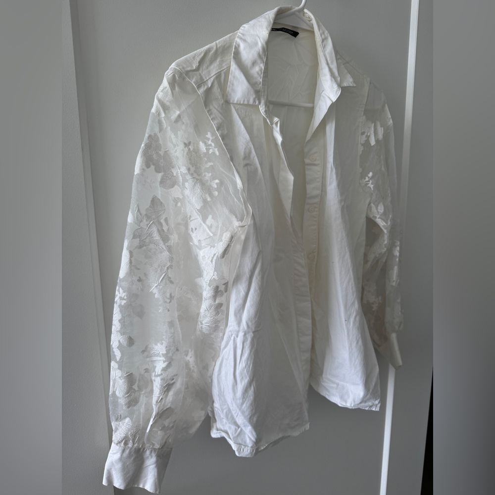 Zara Cream Blouse with Floral Sleeves